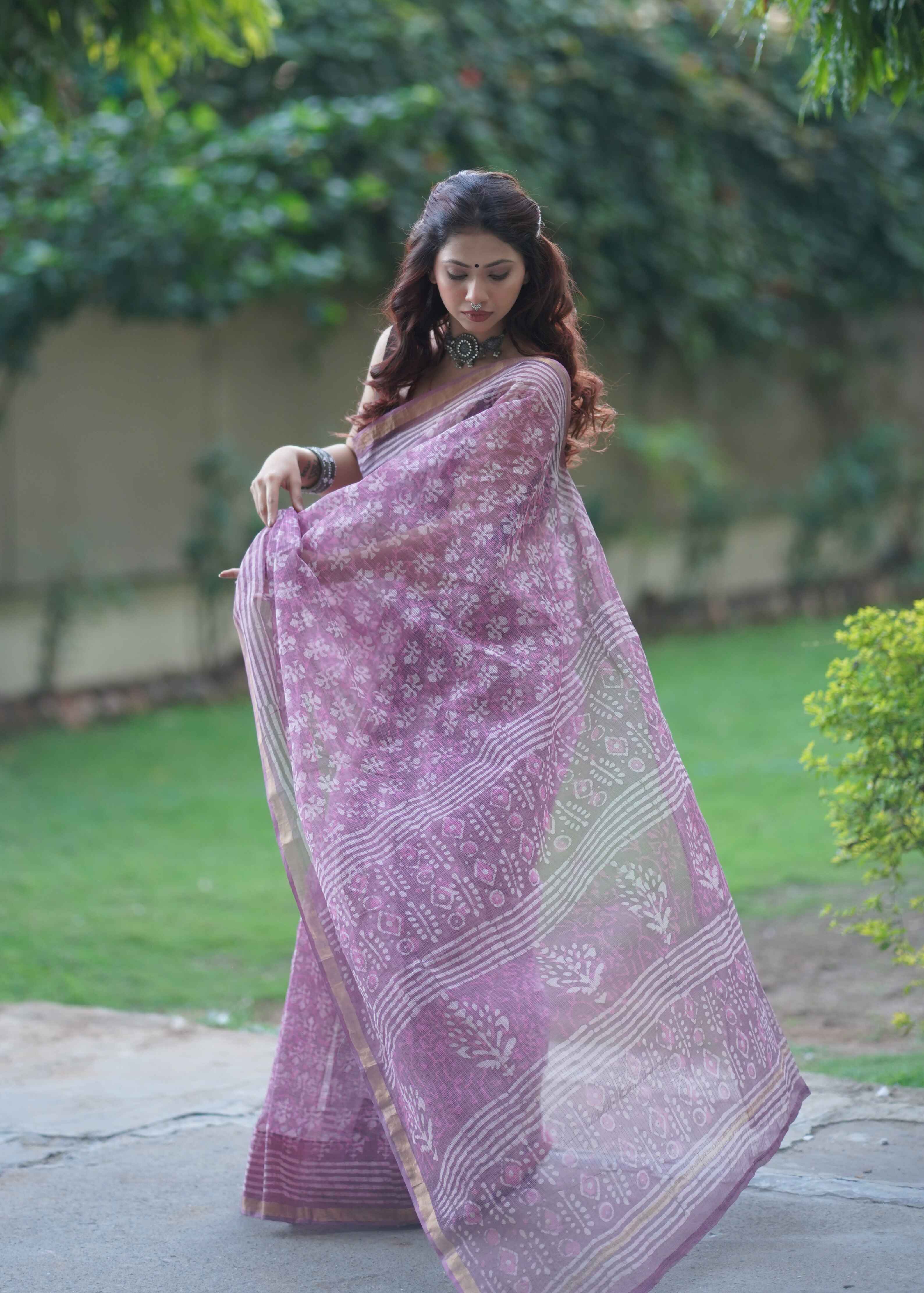 Rekhini - Purple Kota Doria Saree