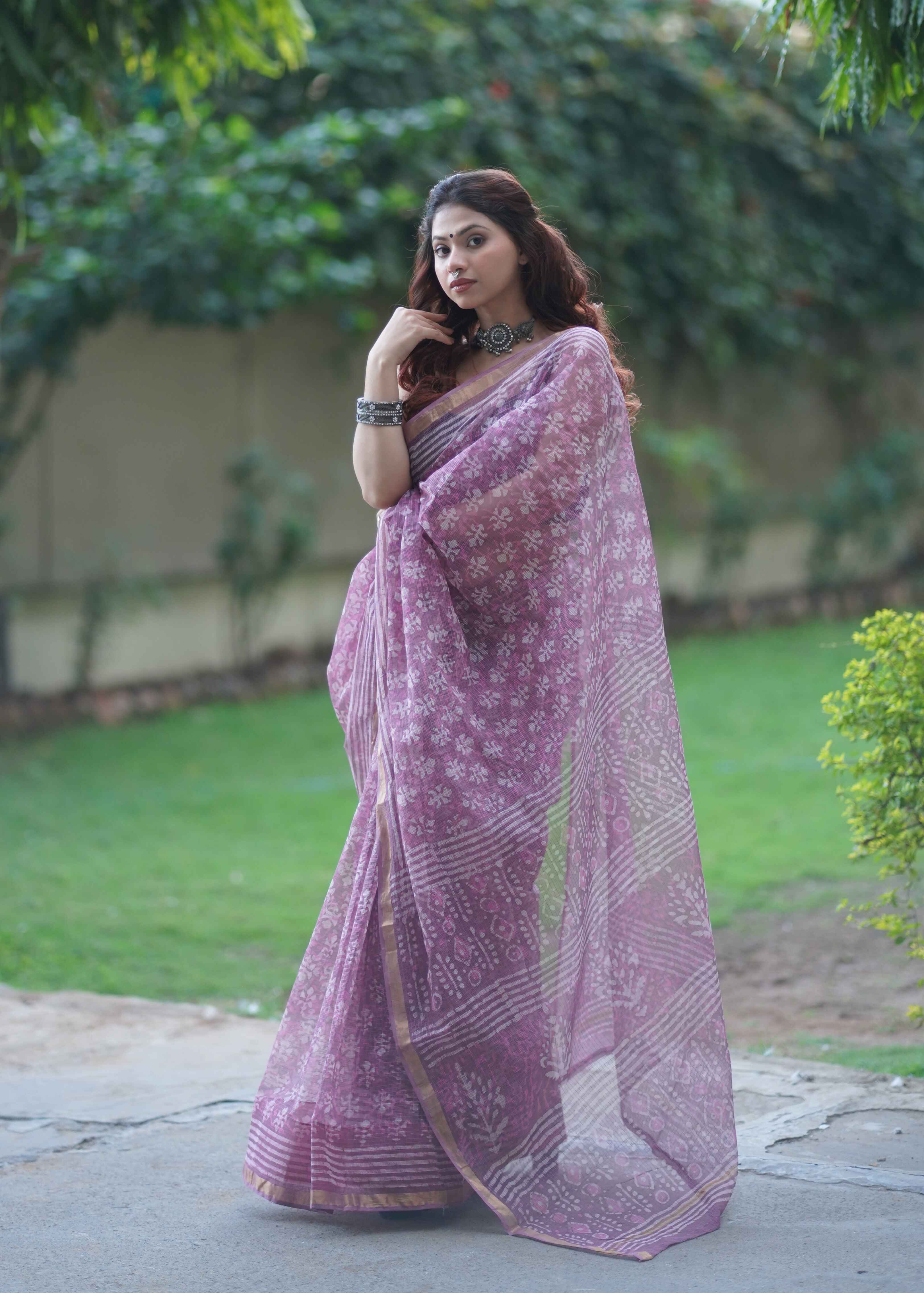 Rekhini - Purple Kota Doria Saree