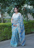 Pushpanjali - Blue Floral Kota Doria Saree