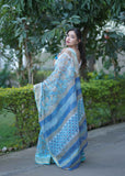 Pushpanjali - Blue Floral Kota Doria Saree