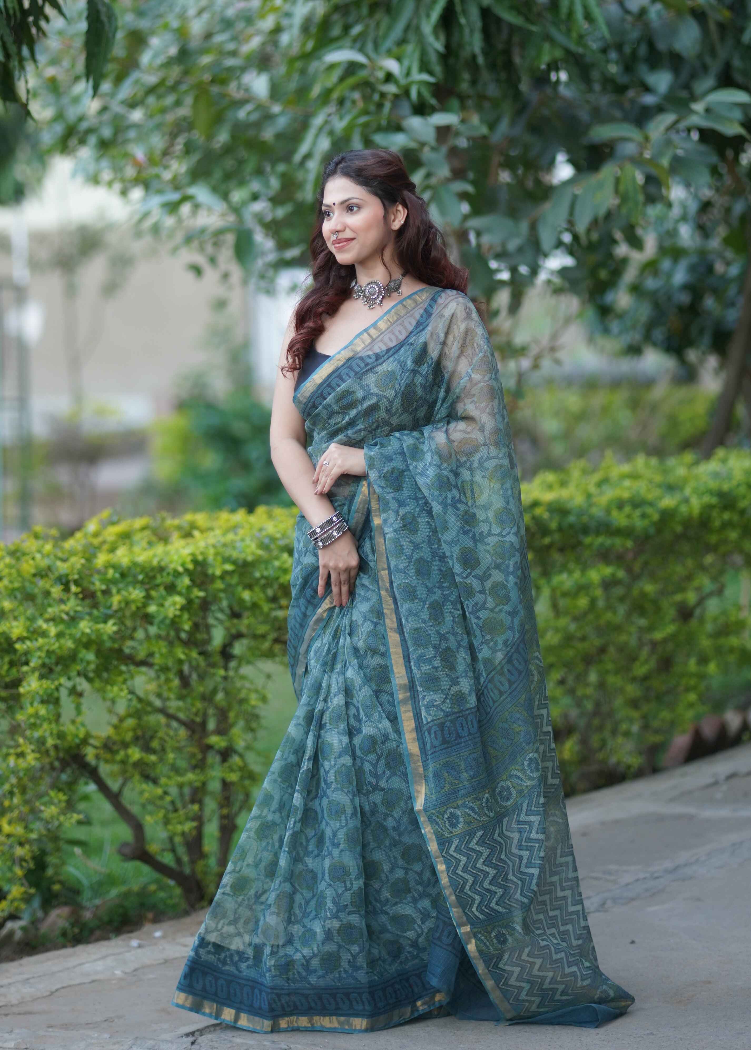 Neelpari - Ajrakh Kota Doria Saree