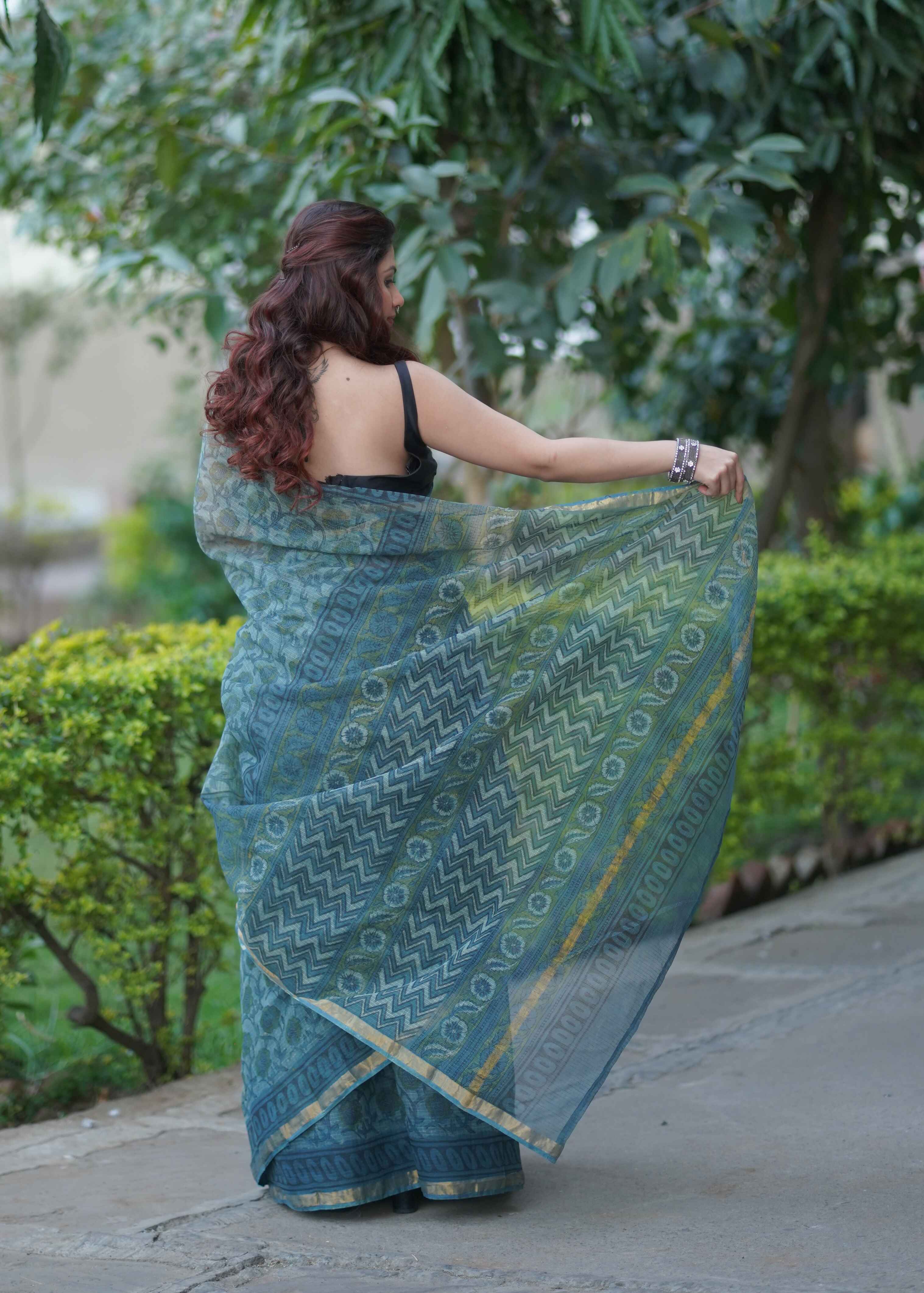 Neelpari - Ajrakh Kota Doria Saree