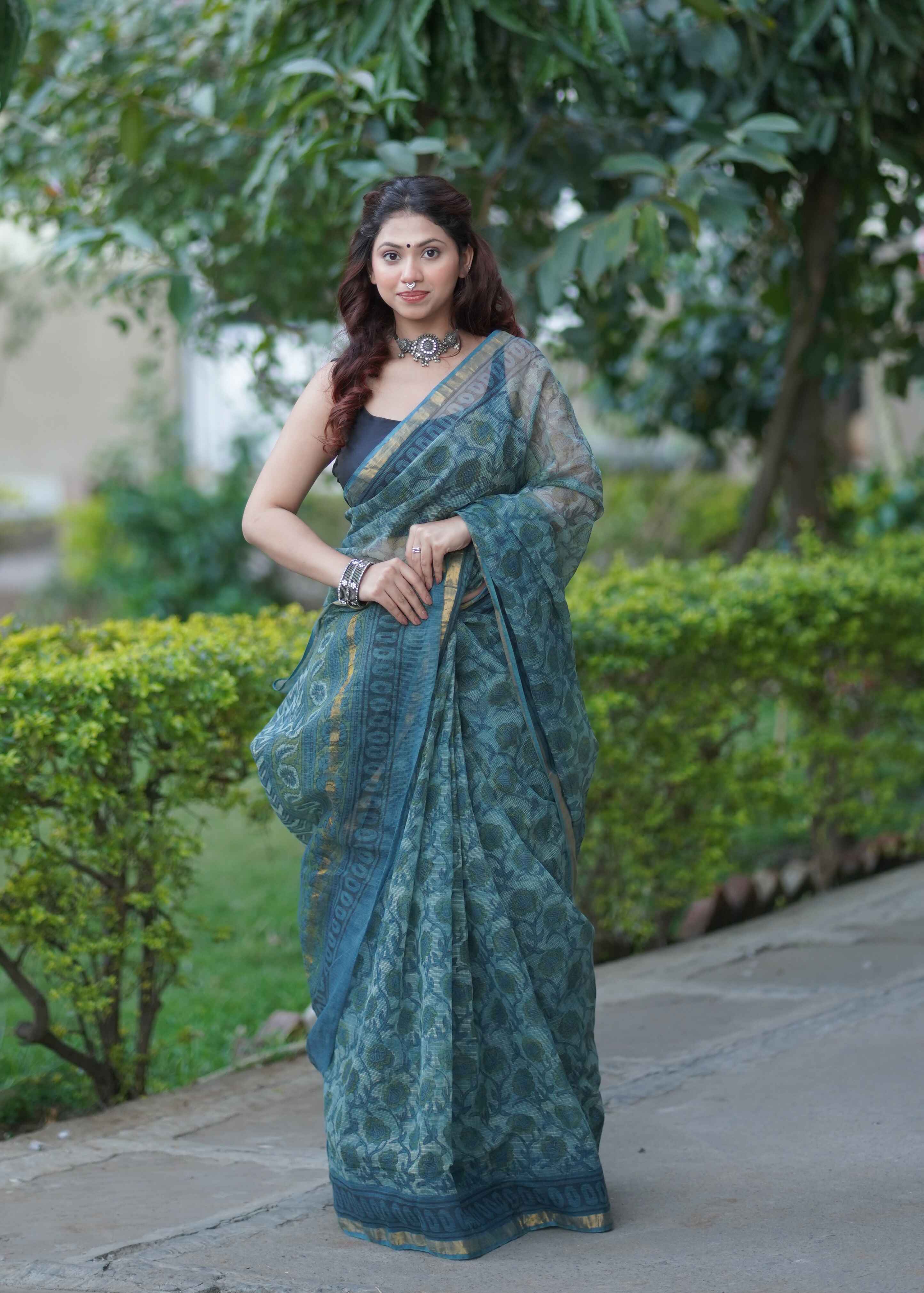 Neelpari - Ajrakh Kota Doria Saree