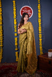 Swarnrekha- Green Striped Linen Saree