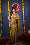 Swarnrekha- Green Striped Linen Saree