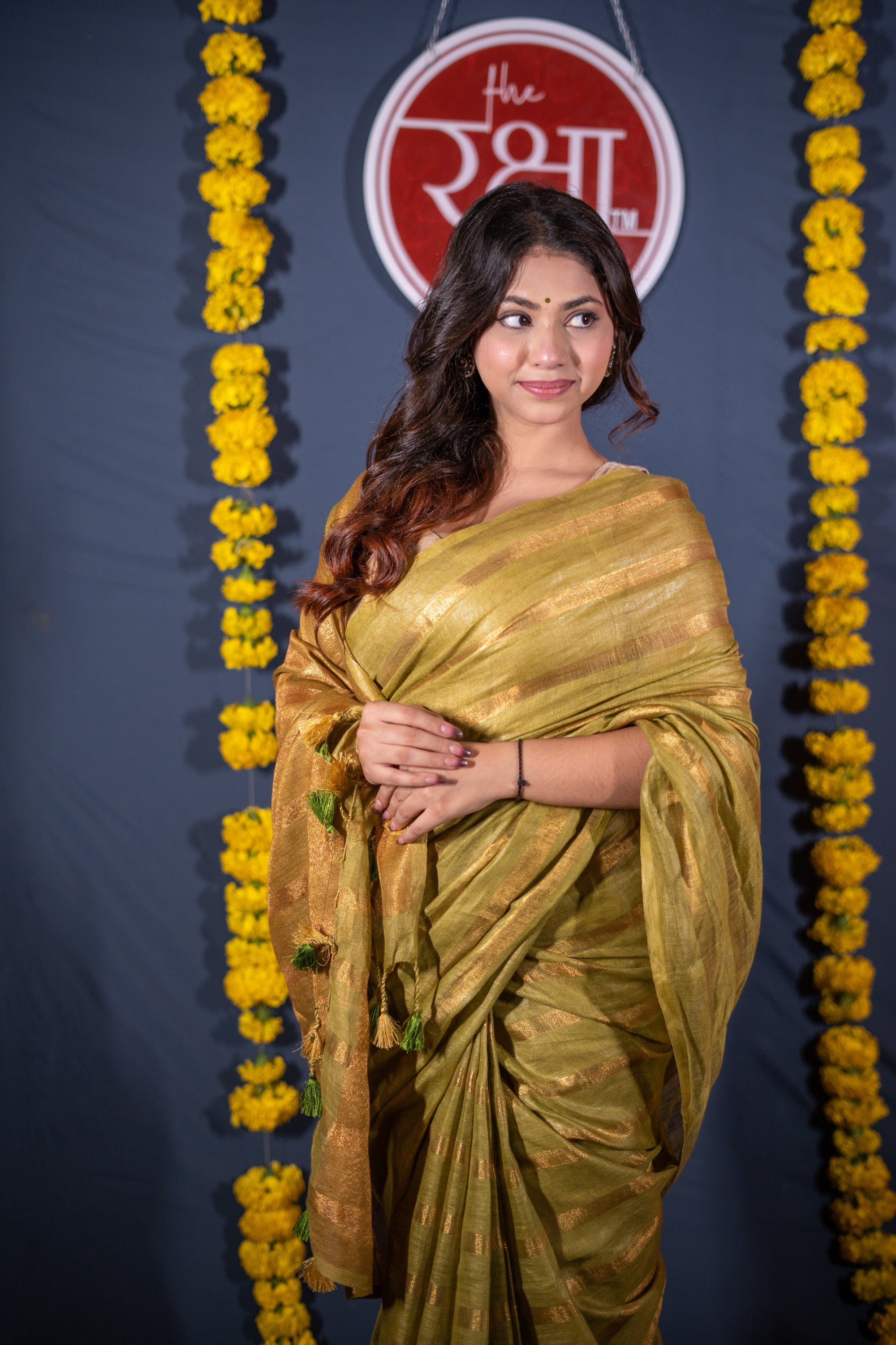 Swarnrekha- Green Striped Linen Saree