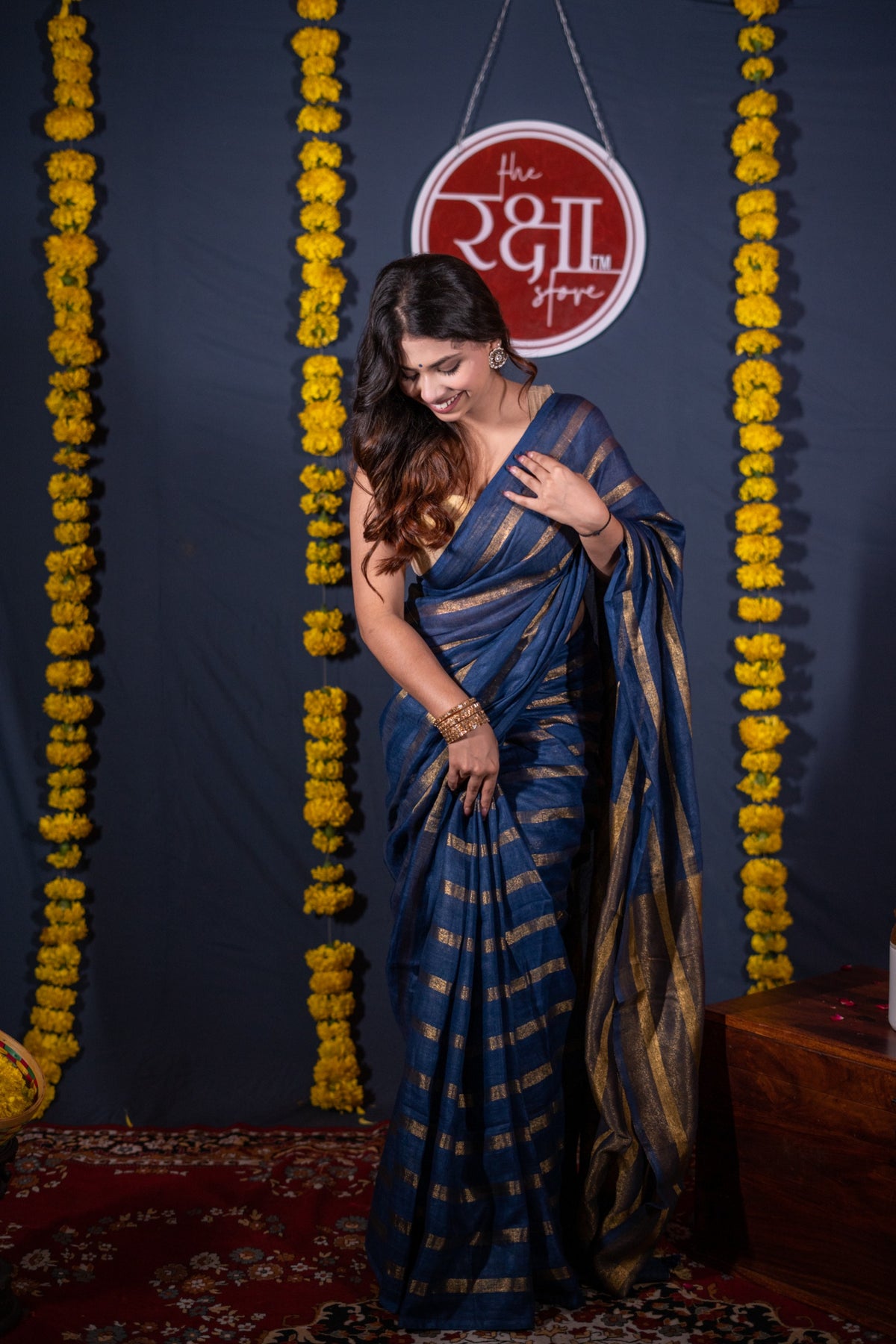 Mridula- Blue Striped Linen Saree