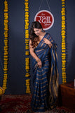 Mridula- Blue Striped Linen Saree