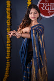 Mridula- Blue Striped Linen Saree