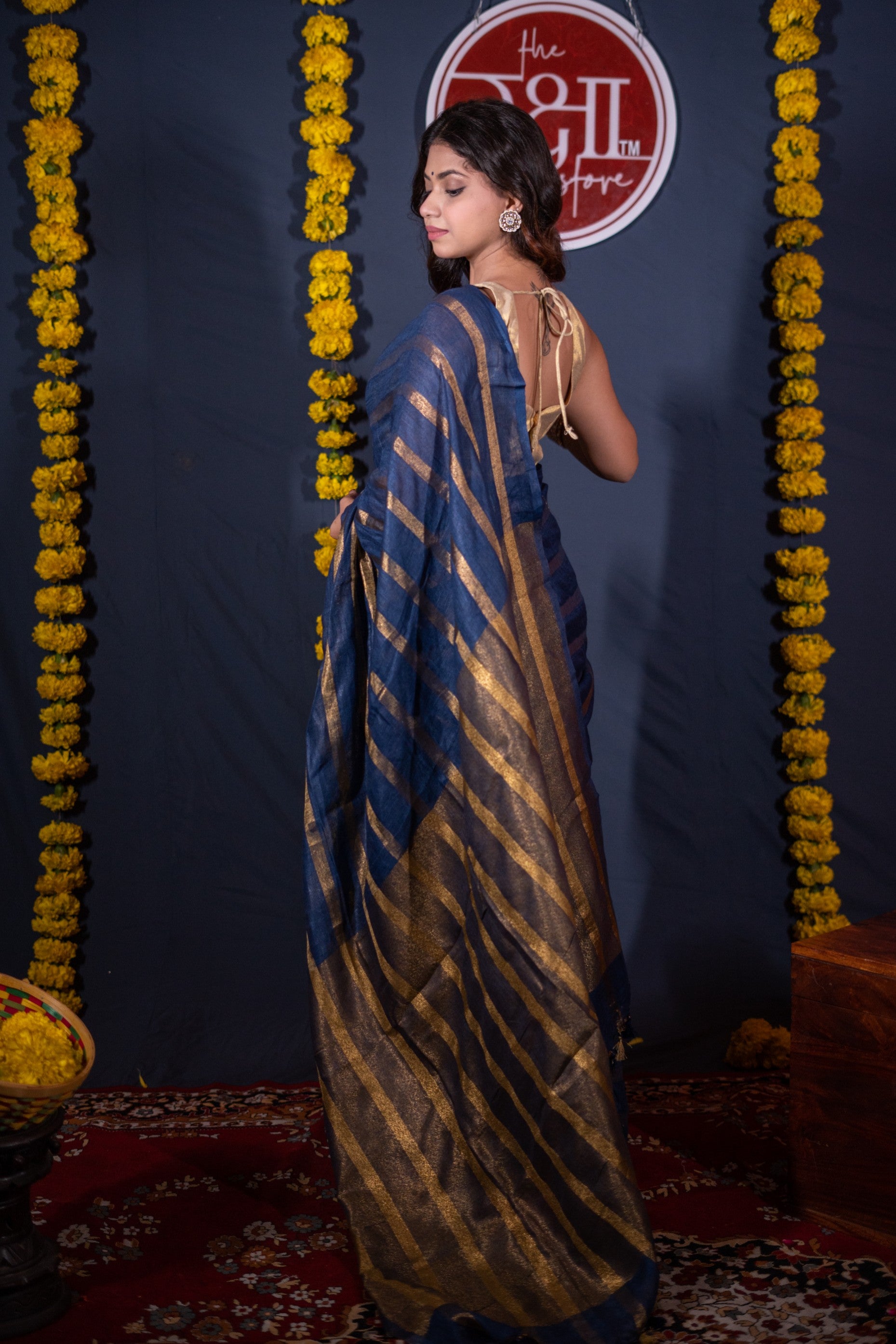 Mridula- Blue Striped Linen Saree