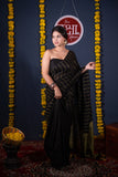 Tarushree- Striped Black Linen Saree