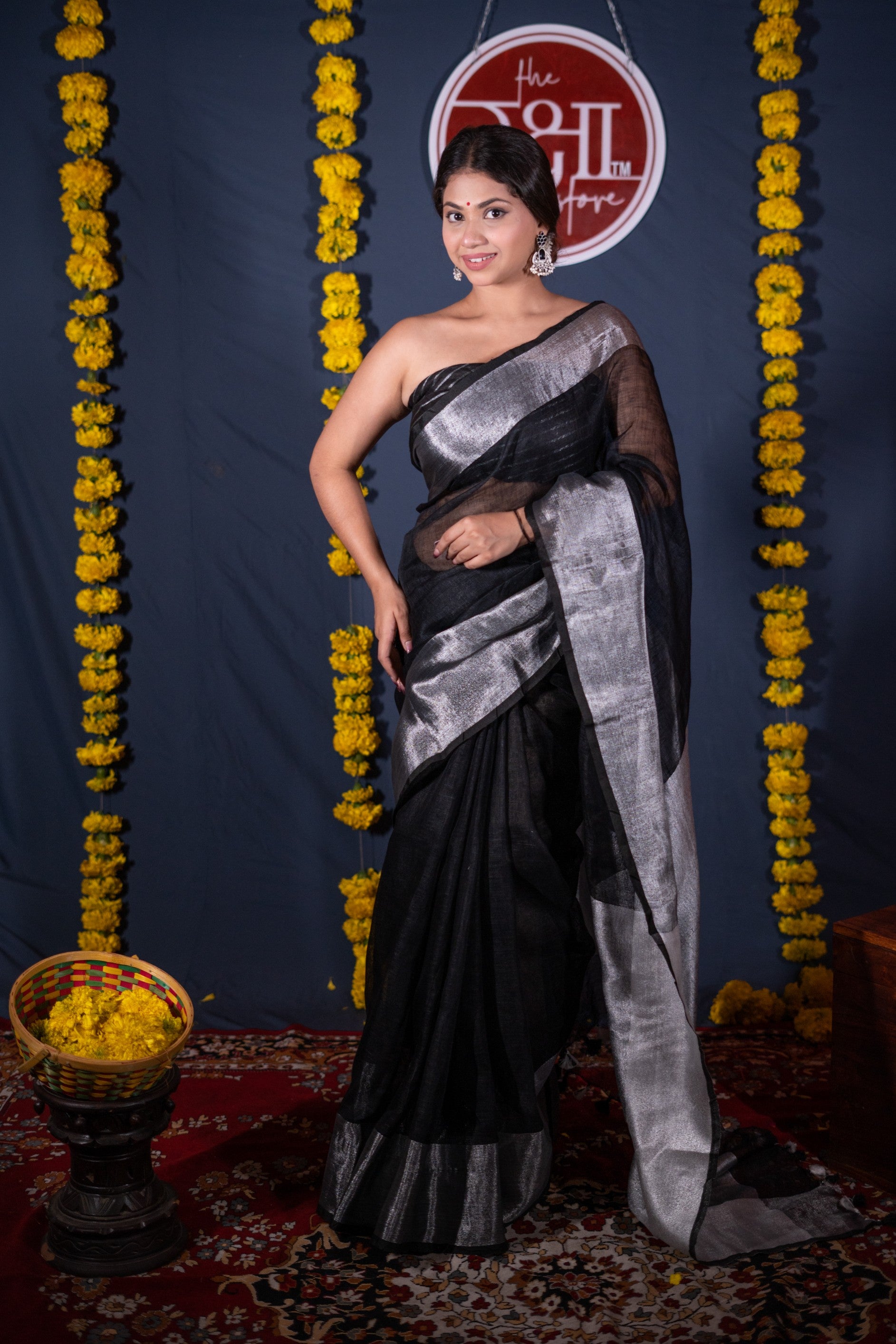 Nisarga- Black Silver Linen Saree