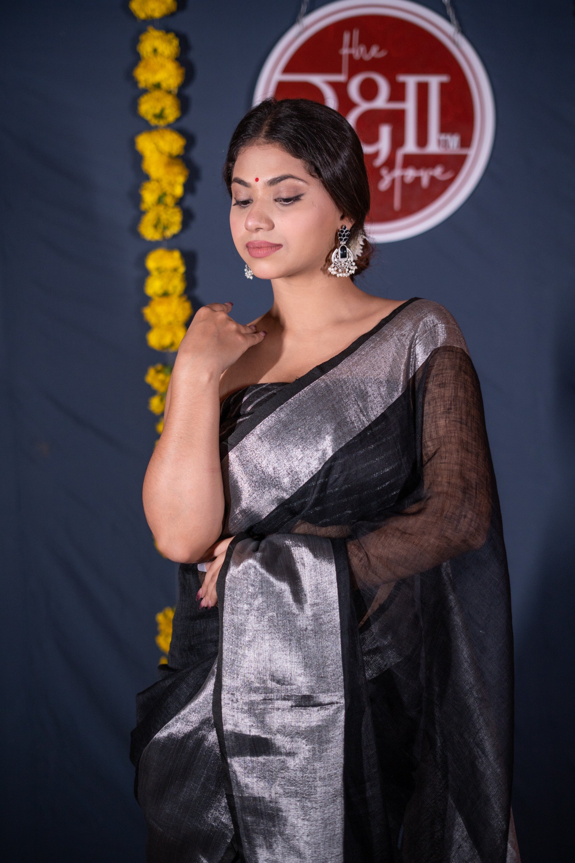 Nisarga- Black Silver Linen Saree