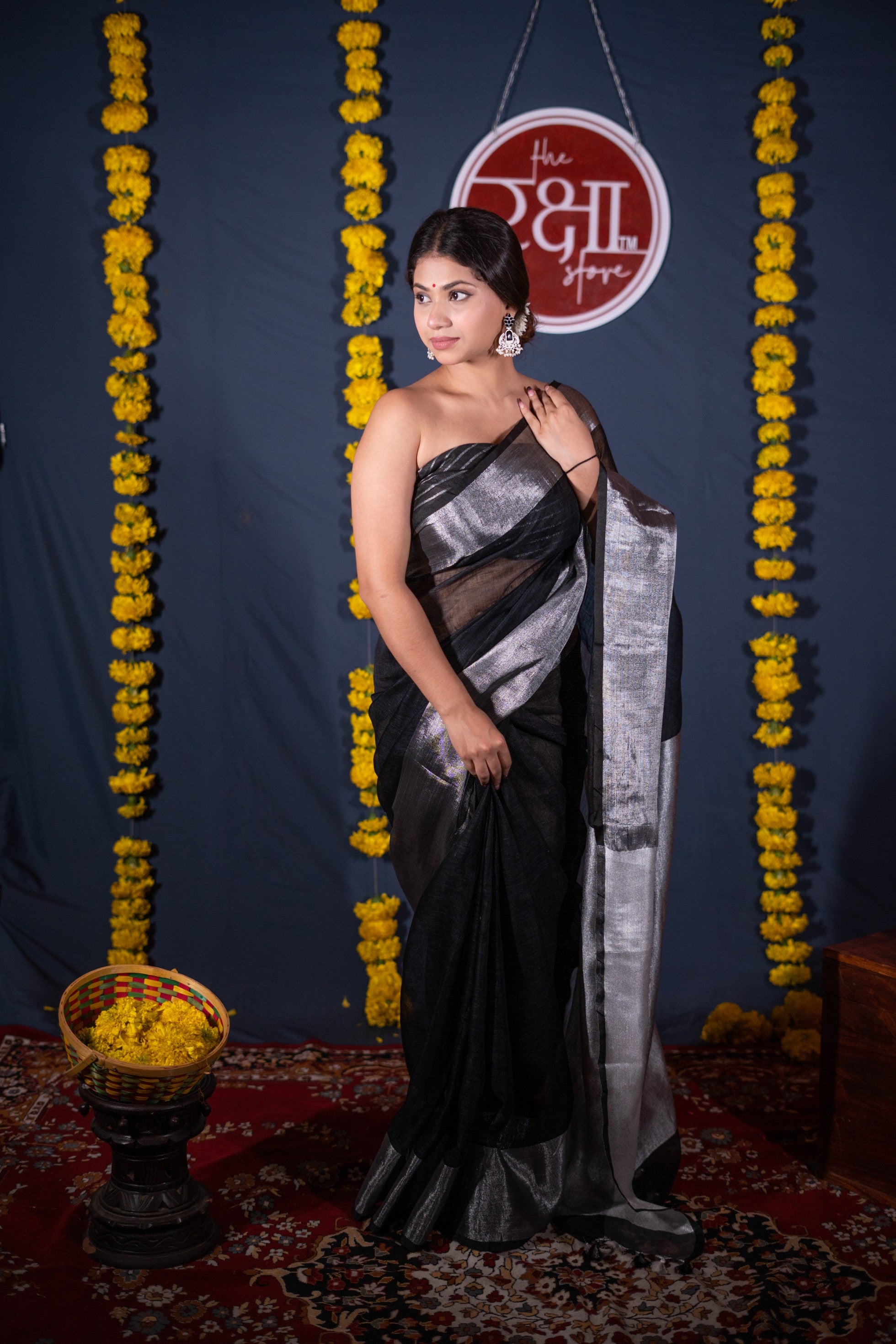 Nisarga- Black Silver Linen Saree