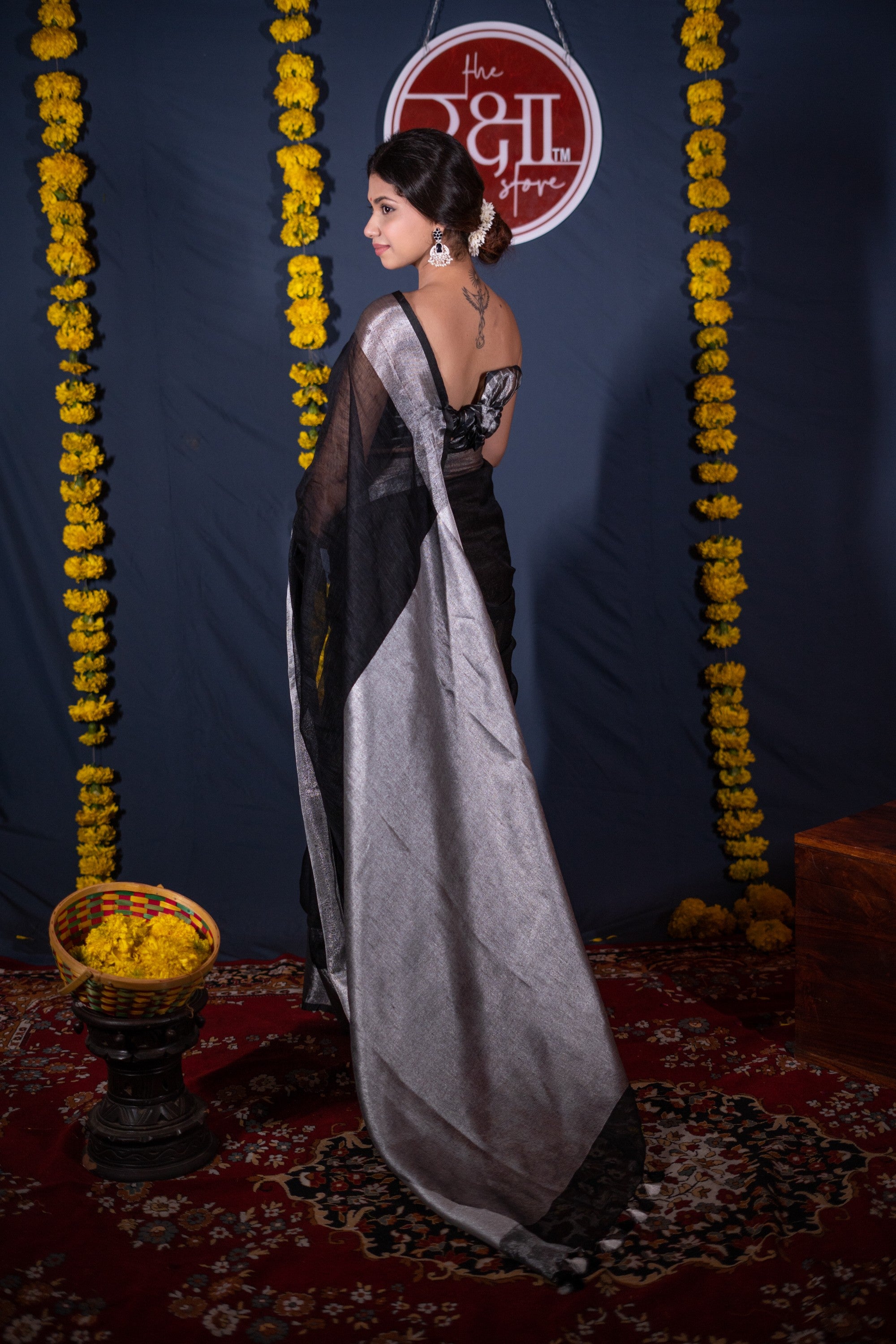 Nisarga- Black Silver Linen Saree