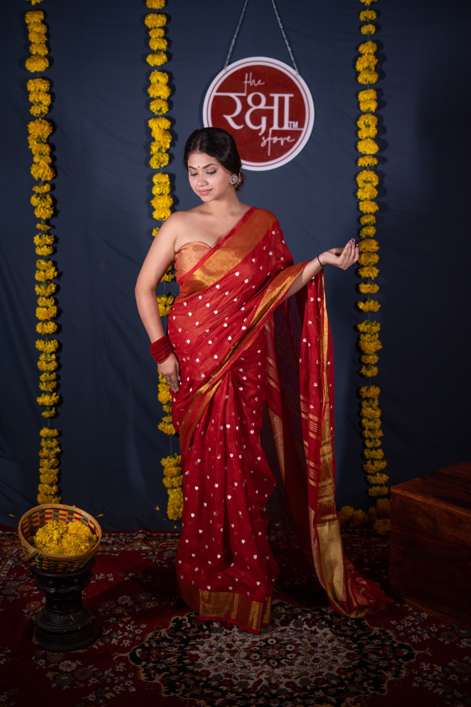 Sukriti- Red Heart Linen Saree