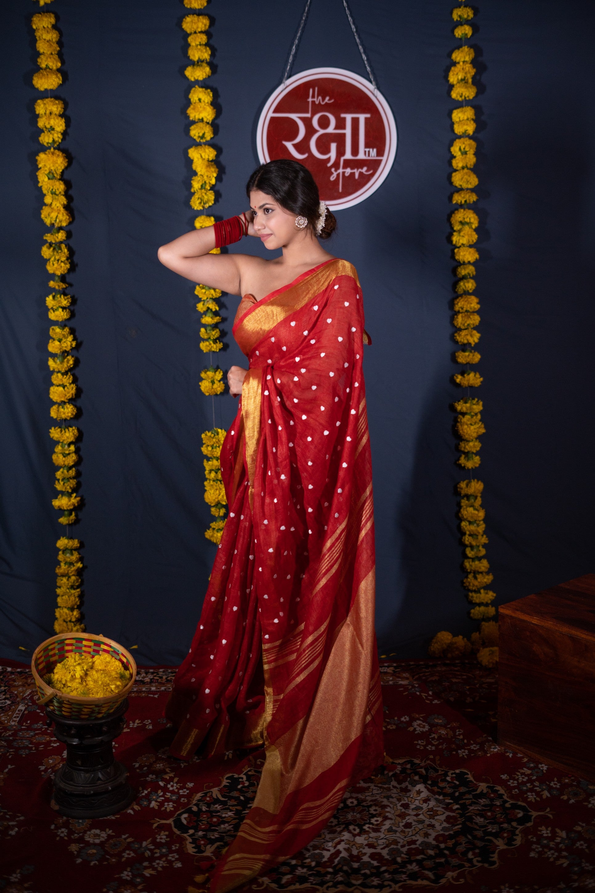 Sukriti- Red Heart Linen Saree