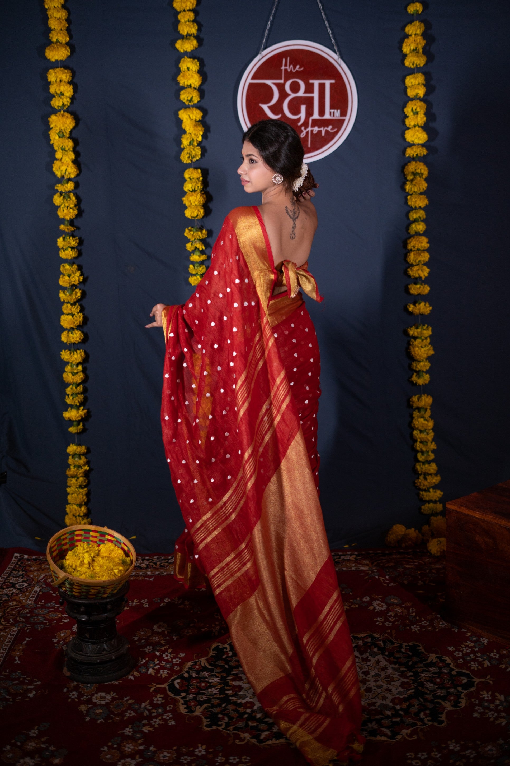 Sukriti- Red Heart Linen Saree