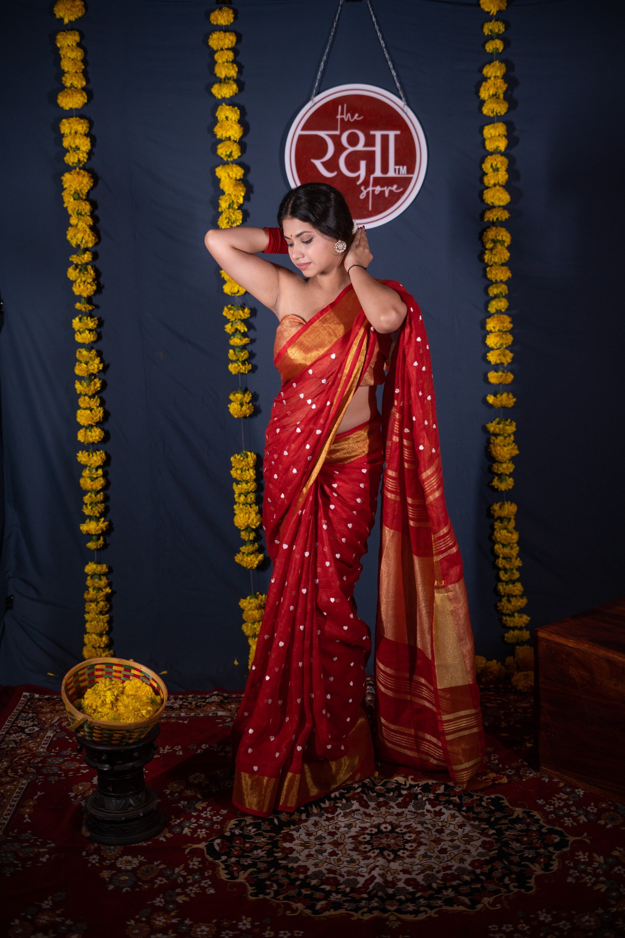 Sukriti- Red Heart Linen Saree