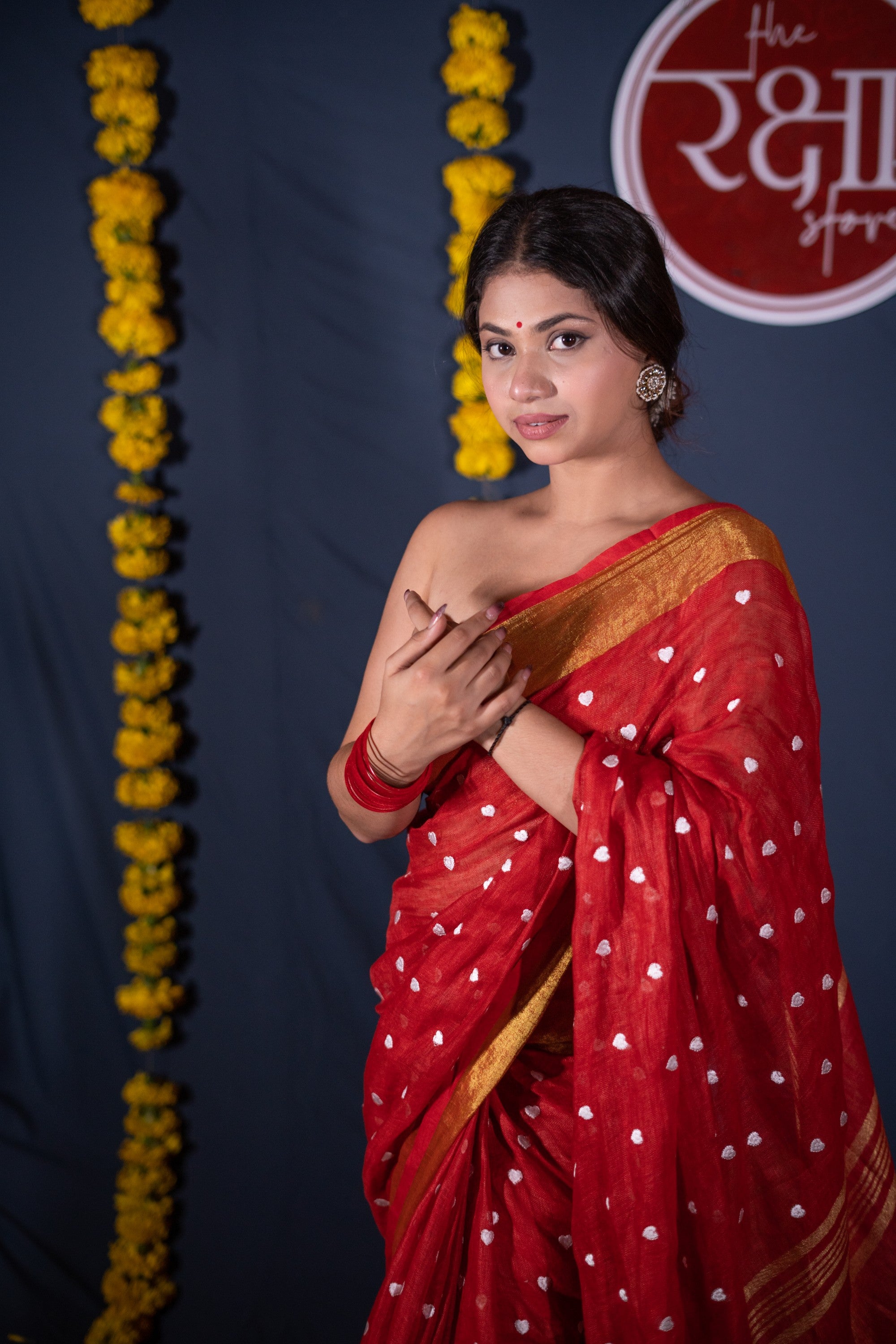 Sukriti- Red Heart Linen Saree