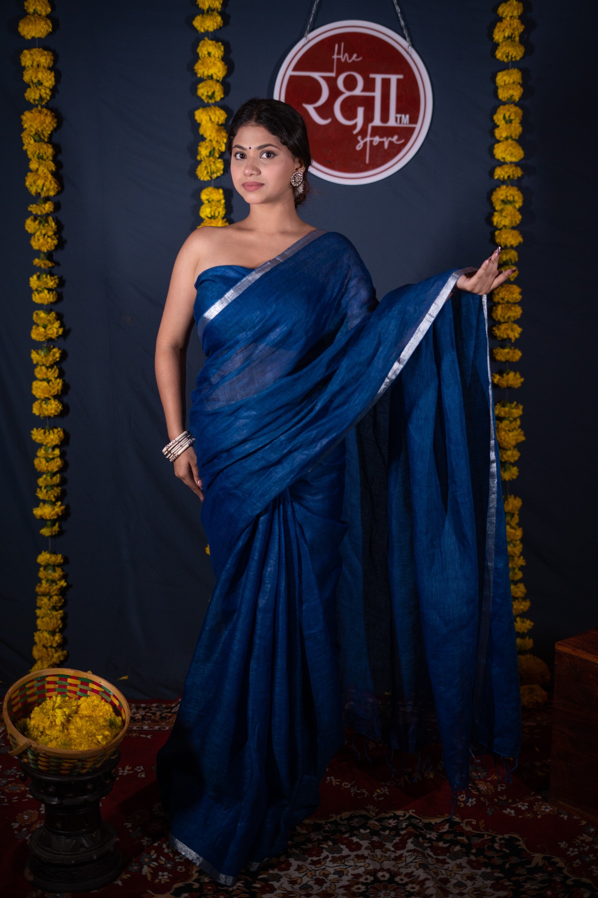 Vibha- Blue Linen Saree