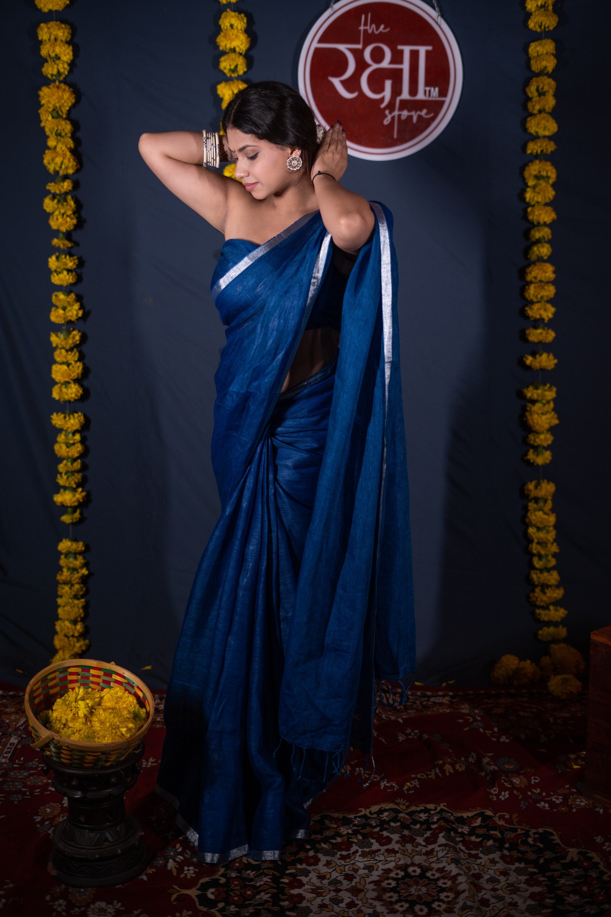 Vibha- Blue Linen Saree