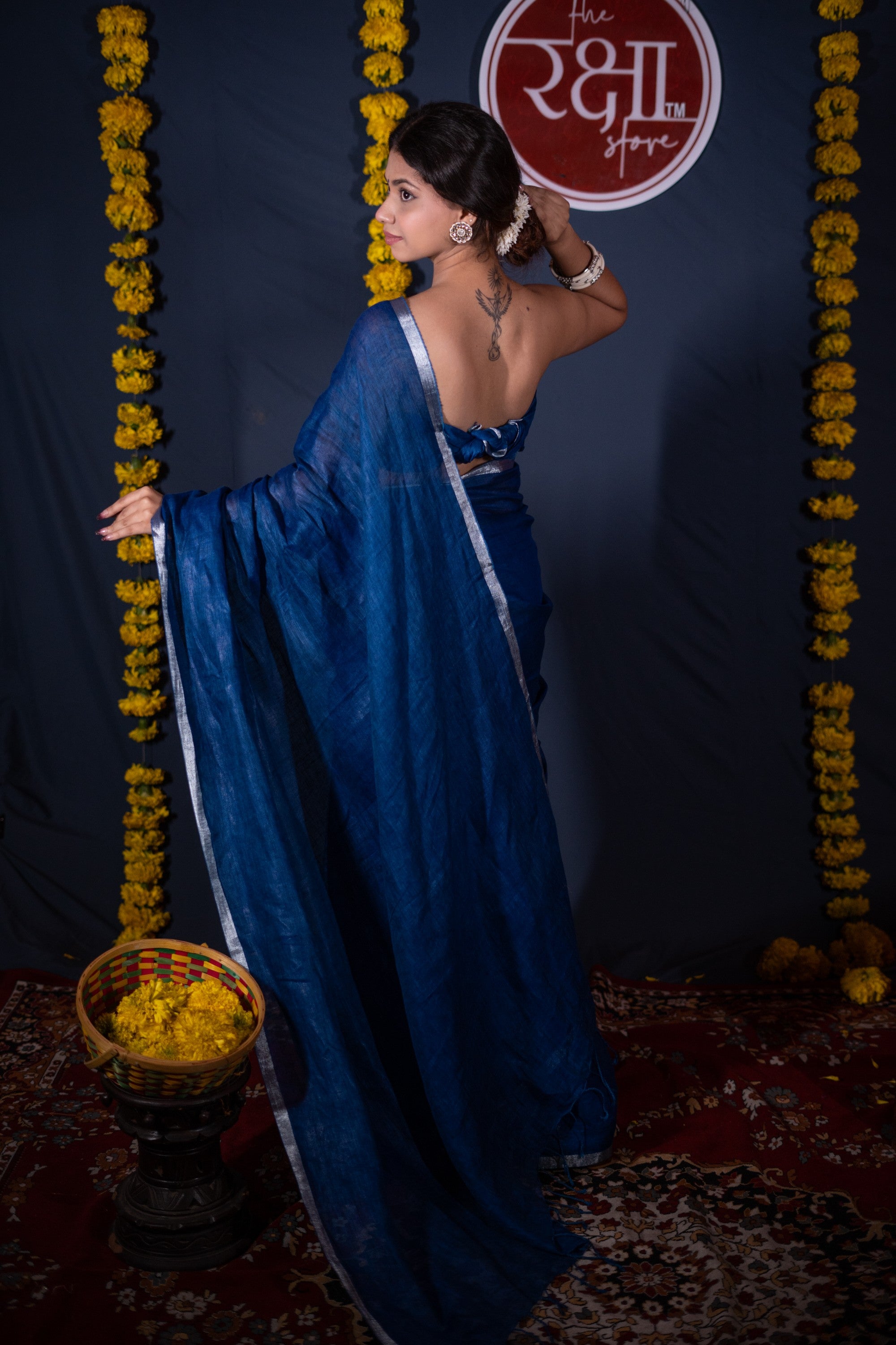 Vibha- Blue Linen Saree