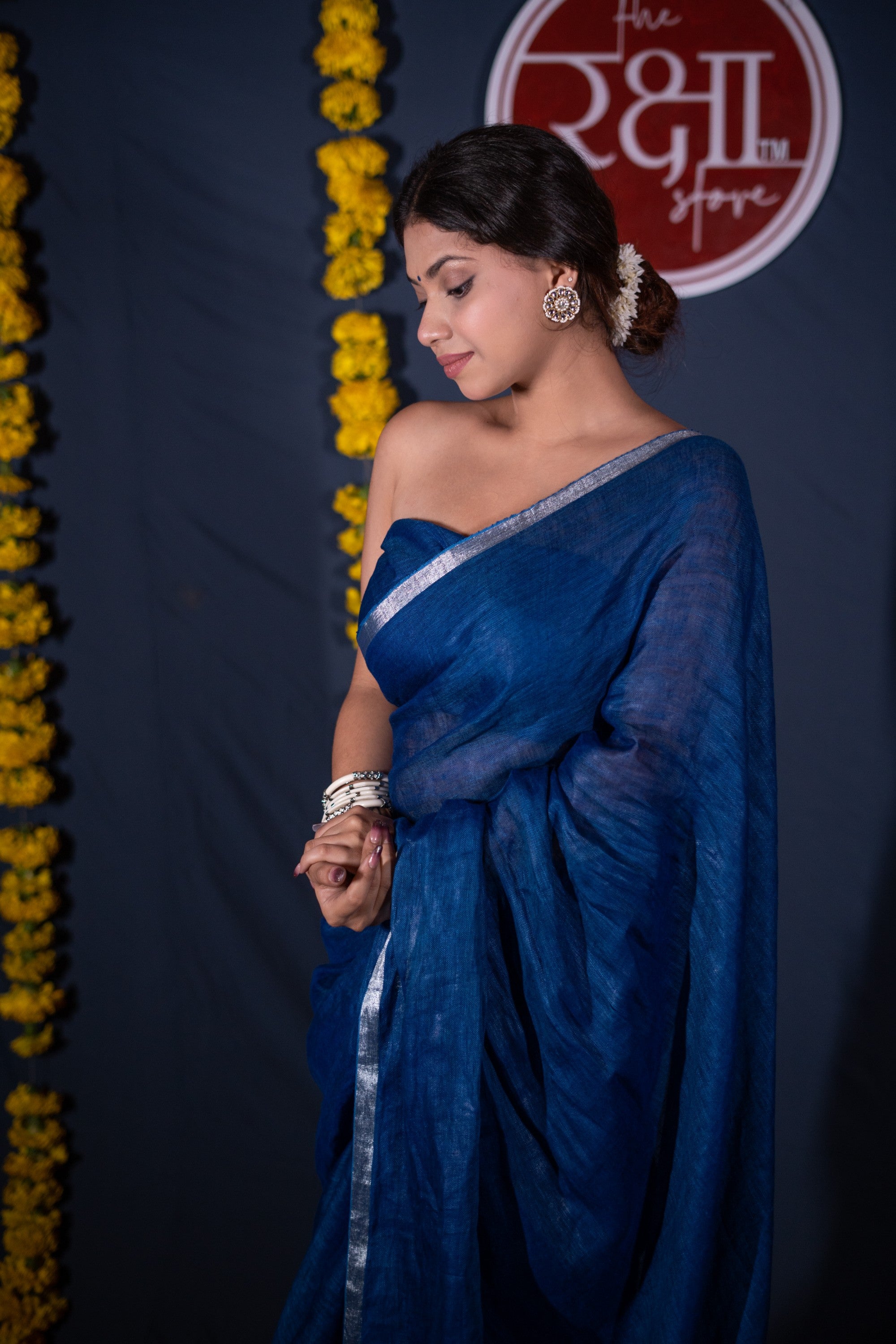 Vibha- Blue Linen Saree