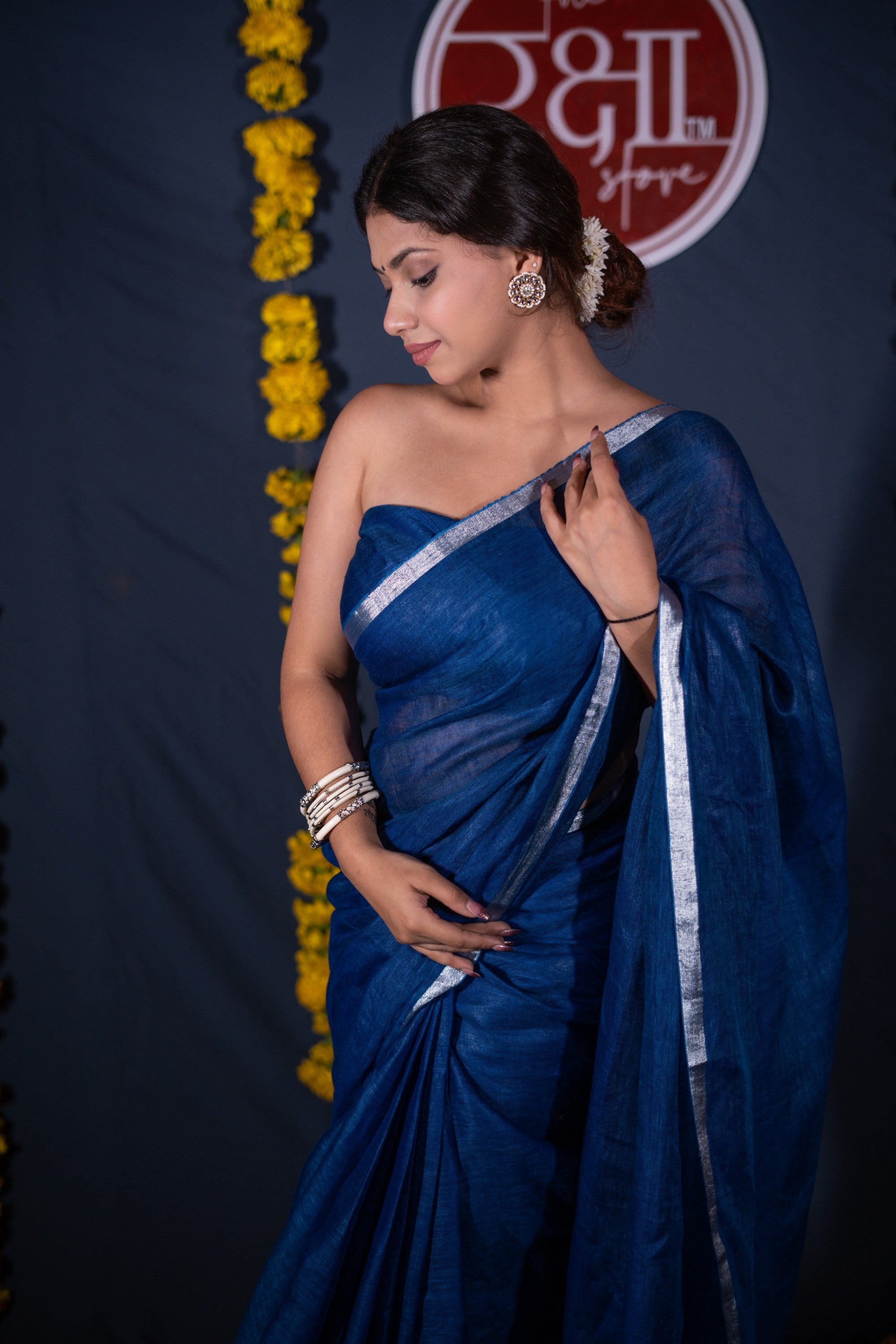 Vibha- Blue Linen Saree