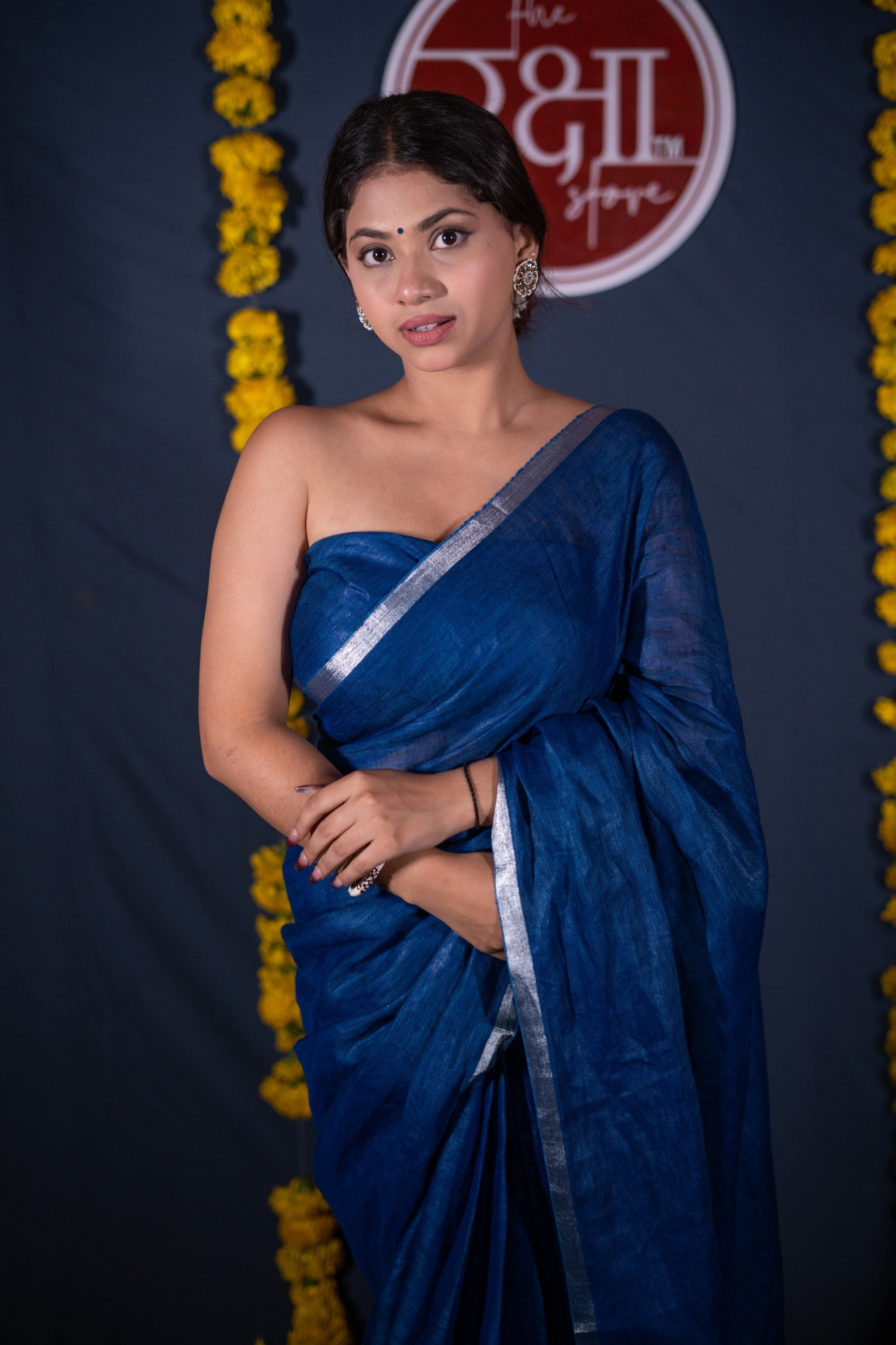 Vibha- Blue Linen Saree