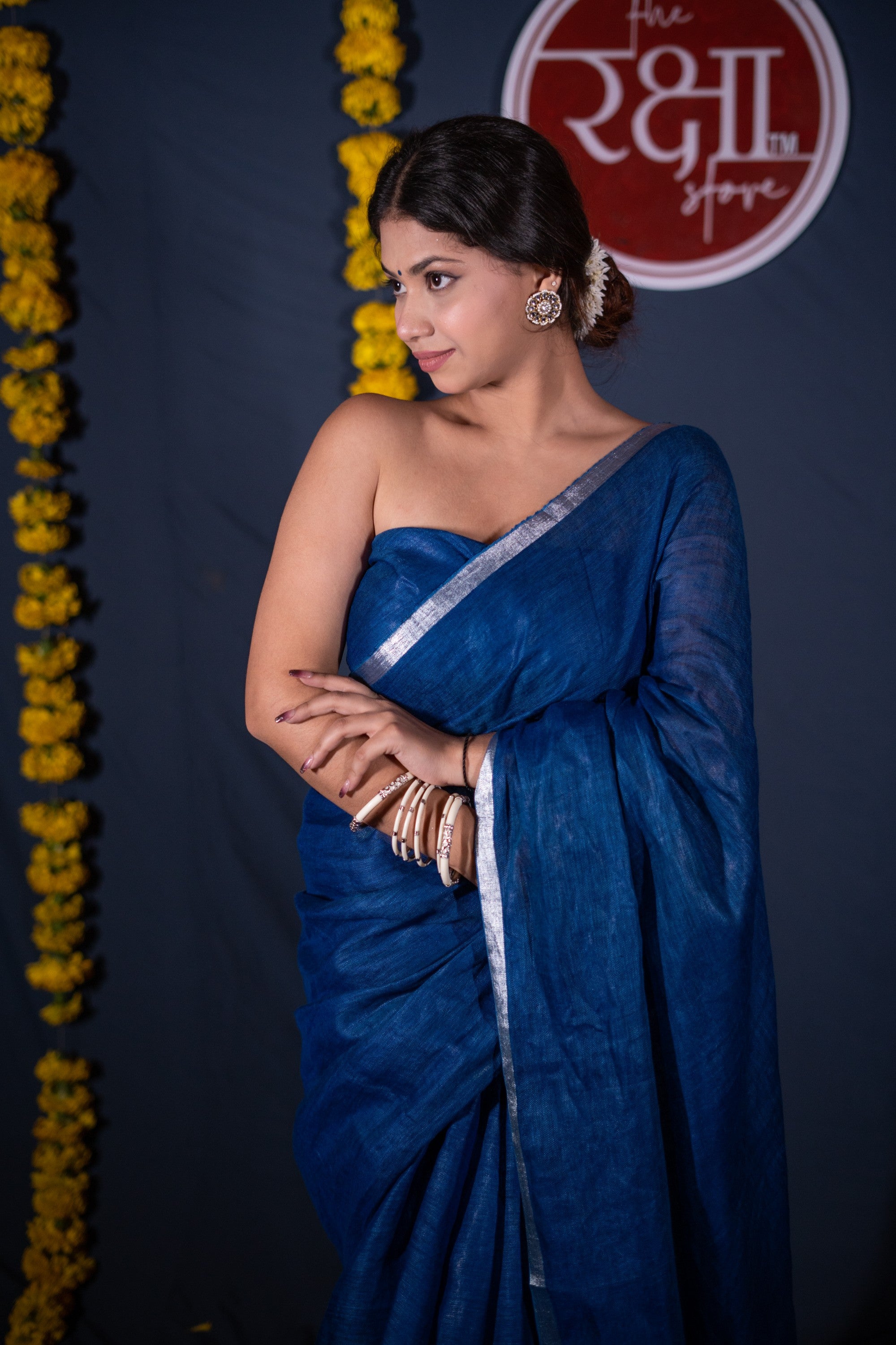 Vibha- Blue Linen Saree