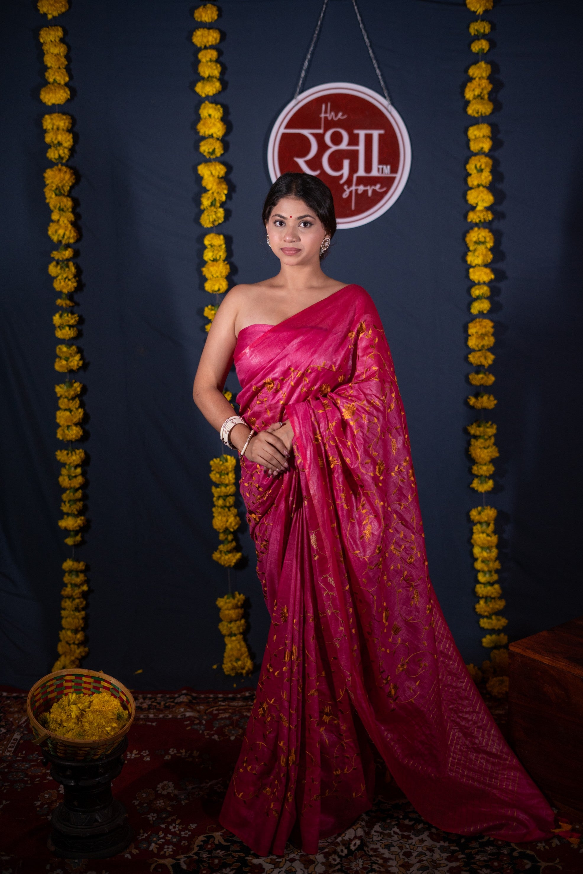 Aarya- Pink Silk Linen Saree