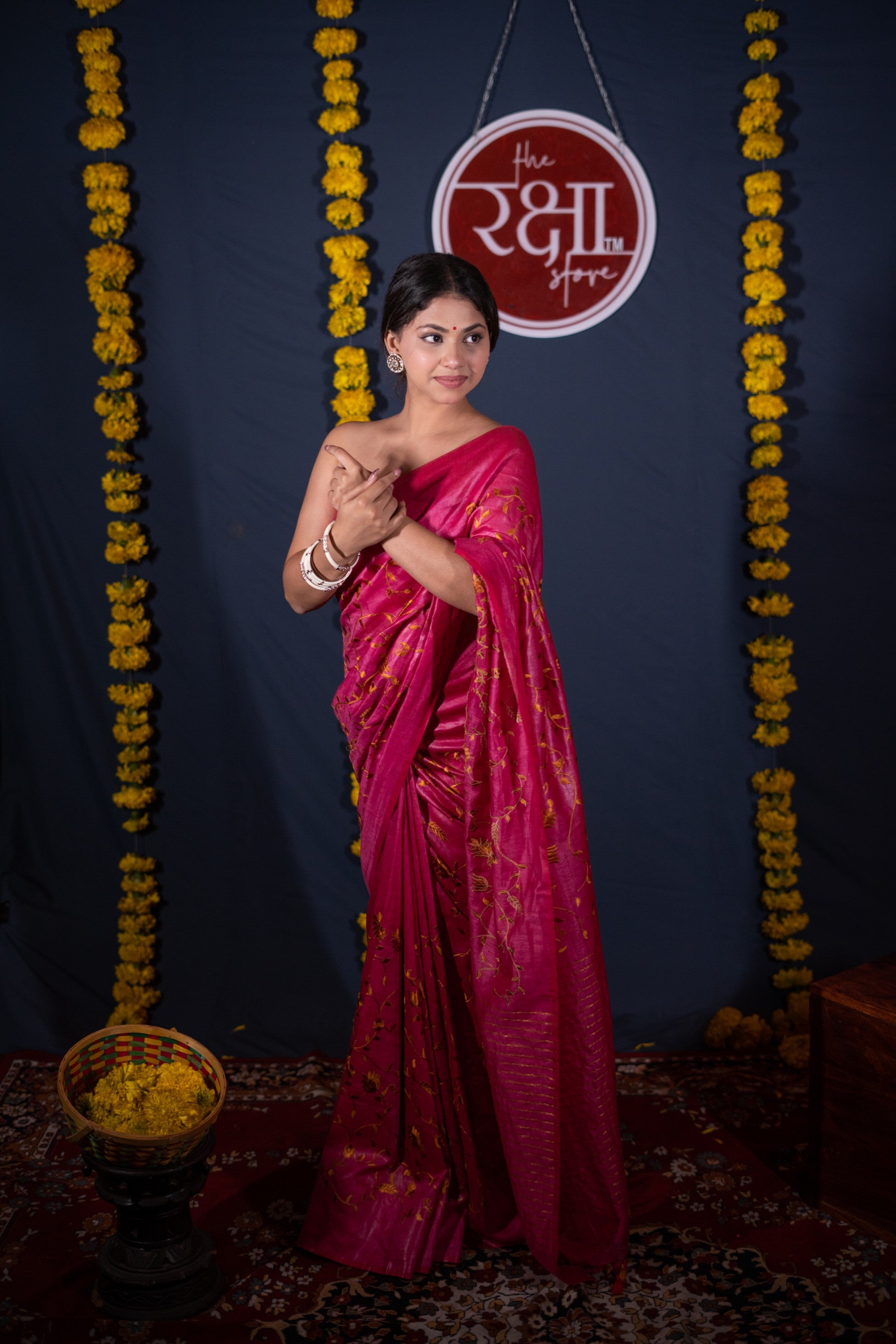 Aarya- Pink Silk Linen Saree