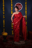 Avani- Red Floral Silk Linen Saree