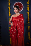 Avani- Red Floral Silk Linen Saree