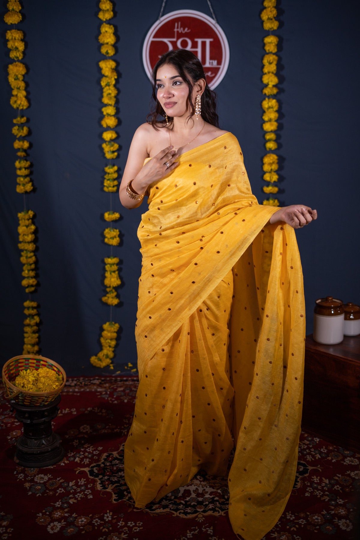 Anvita- Yellow Tikli Work Saree