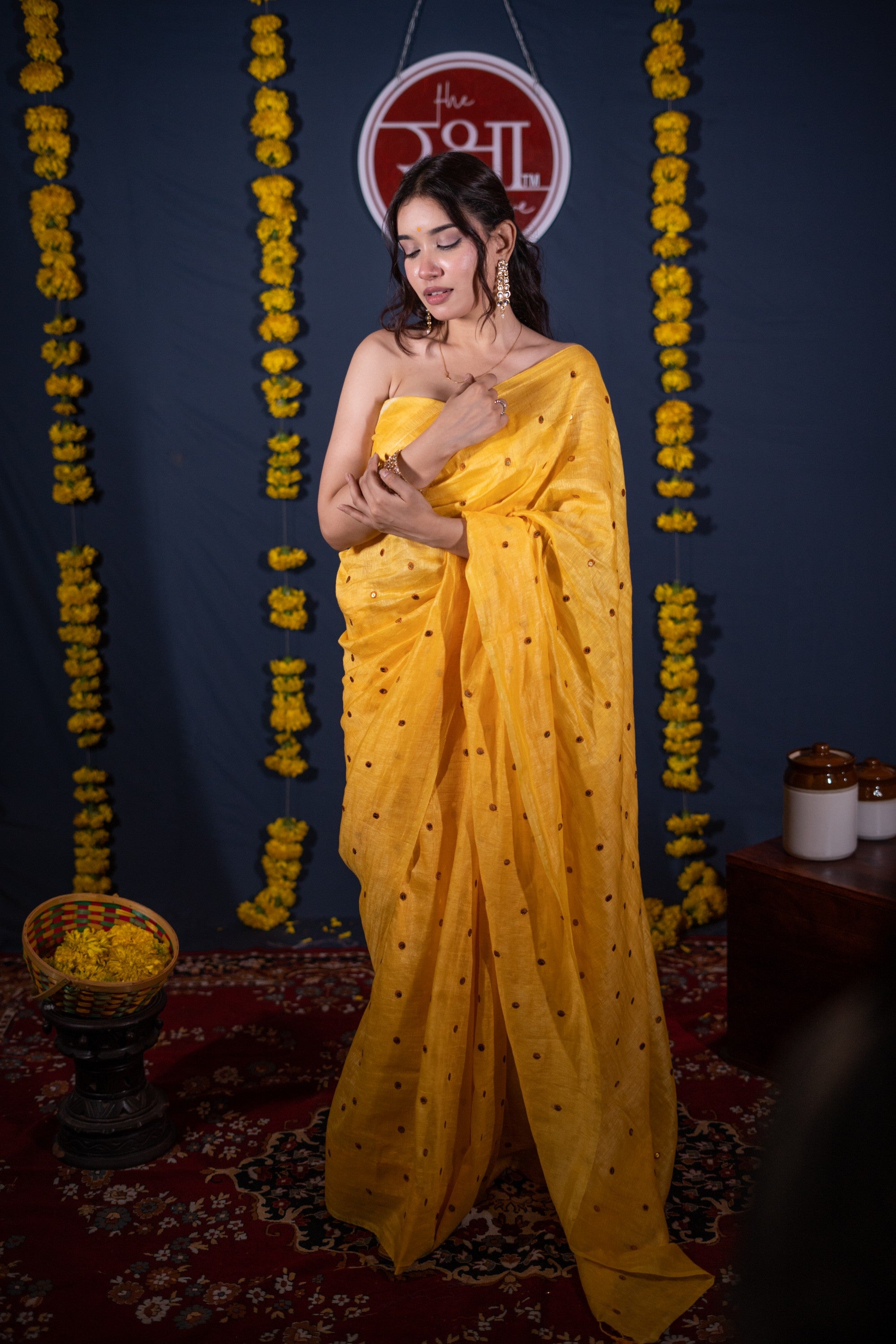 Anvita- Yellow Tikli Work Saree