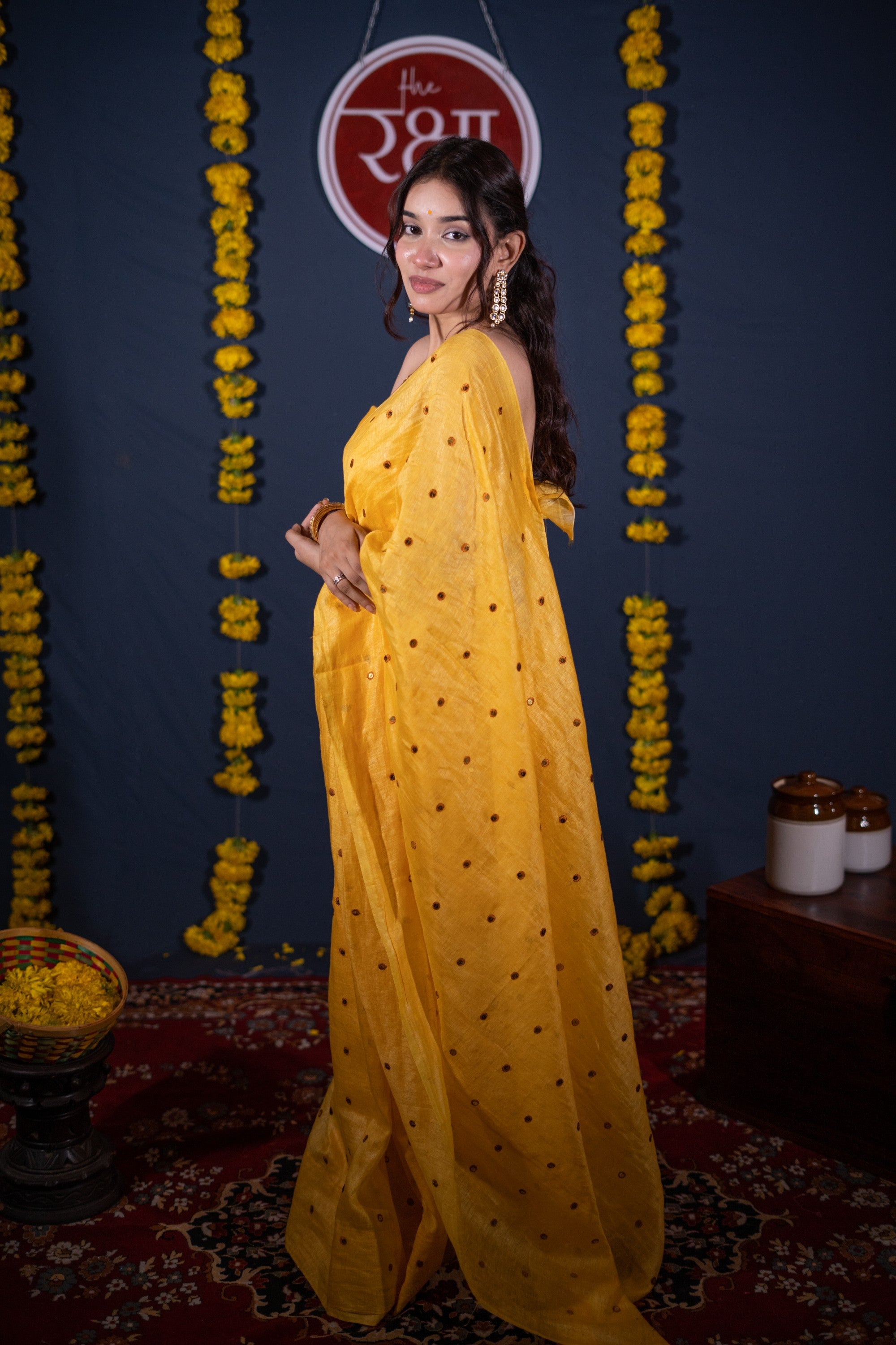 Anvita- Yellow Tikli Work Saree