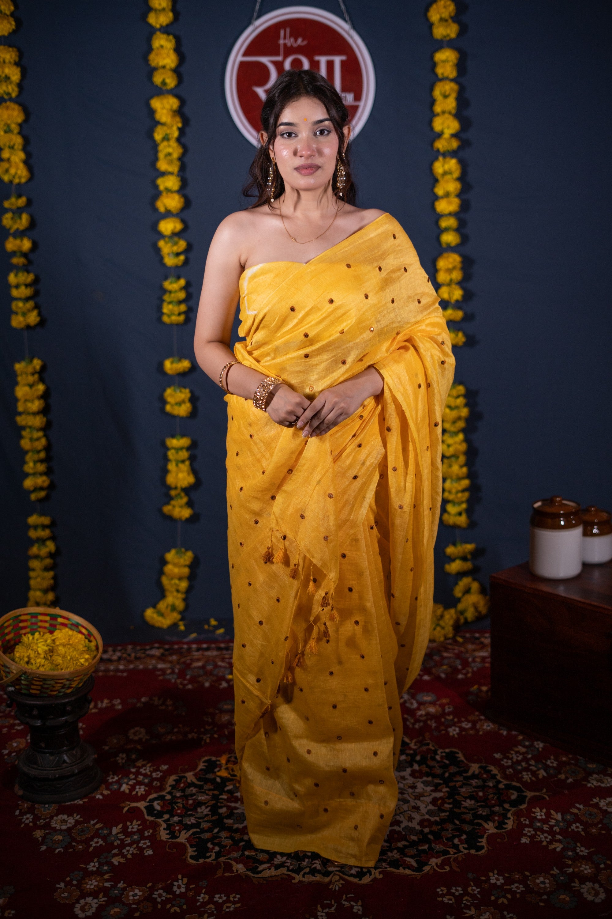 Anvita- Yellow Tikli Work Saree