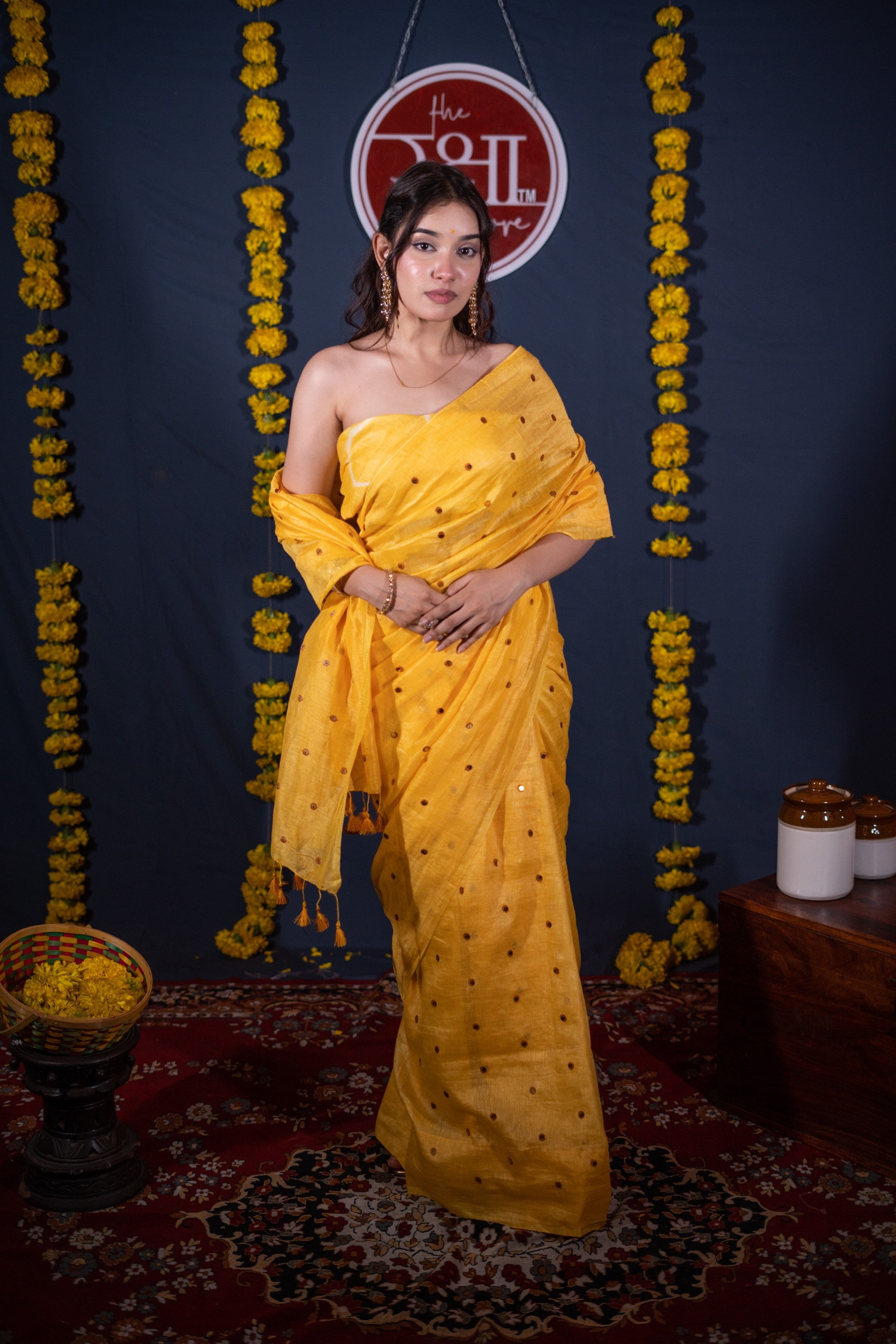 Anvita- Yellow Tikli Work Saree