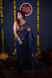 Chirprabha- Blue Floral Silk Linen Saree