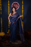 Chirprabha- Blue Floral Silk Linen Saree