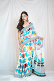 White Orbit- Block Printed Mul Saree