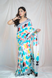 White Orbit- Block Printed Mul Saree