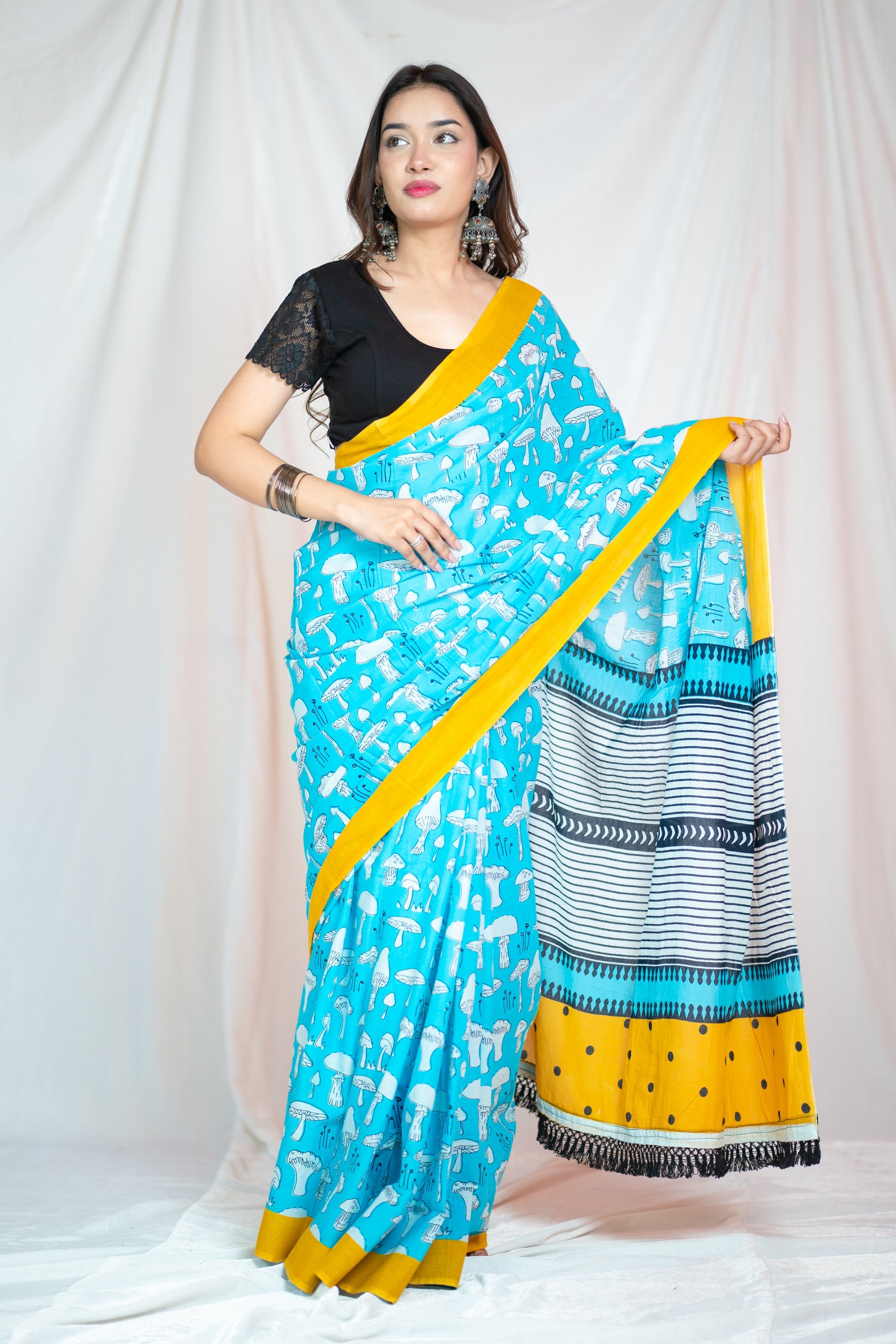 Blue Delight- Block Printed Mul Saree