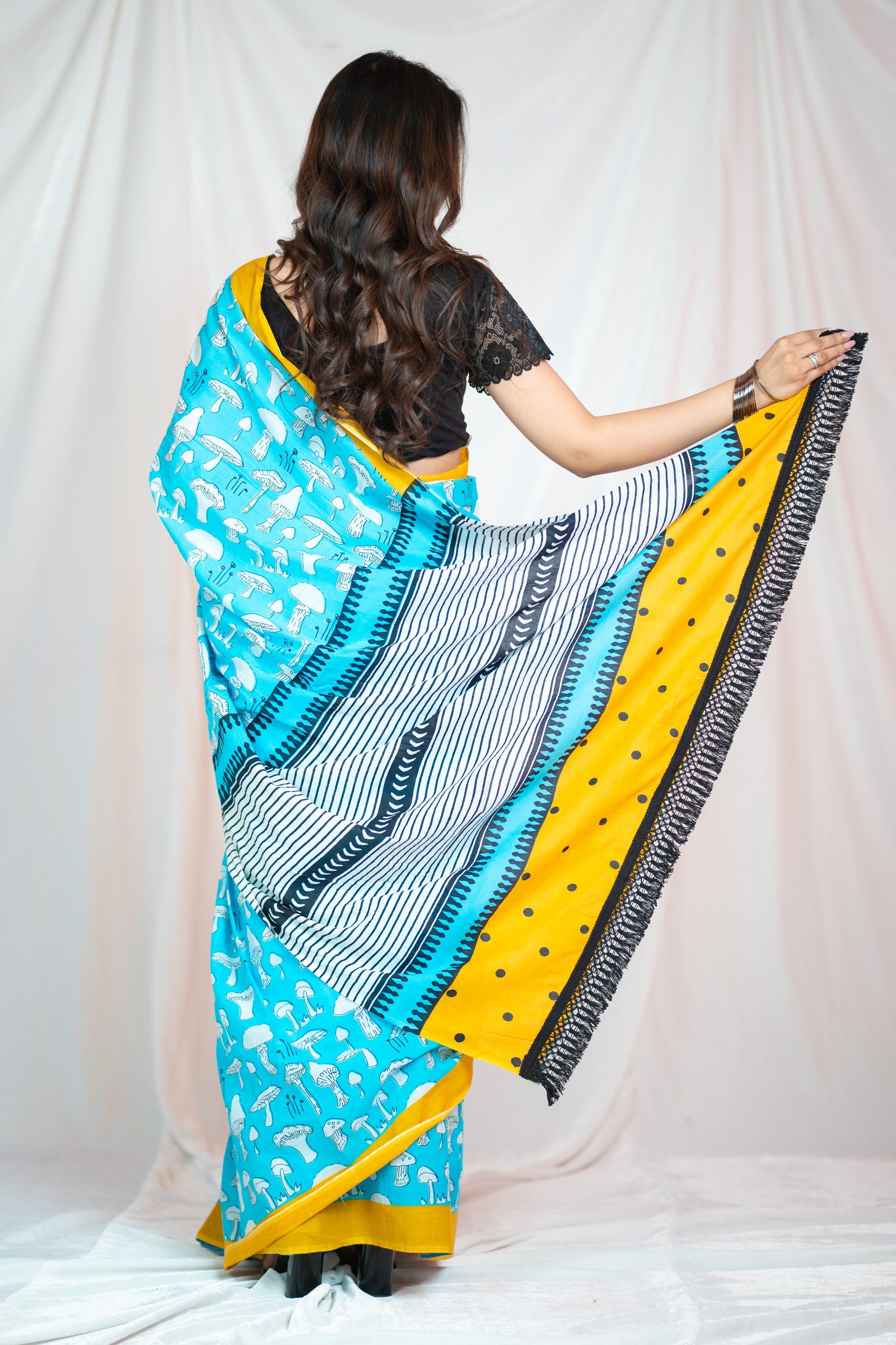 Blue Delight- Block Printed Mul Saree