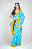 Blue Delight- Block Printed Mul Saree