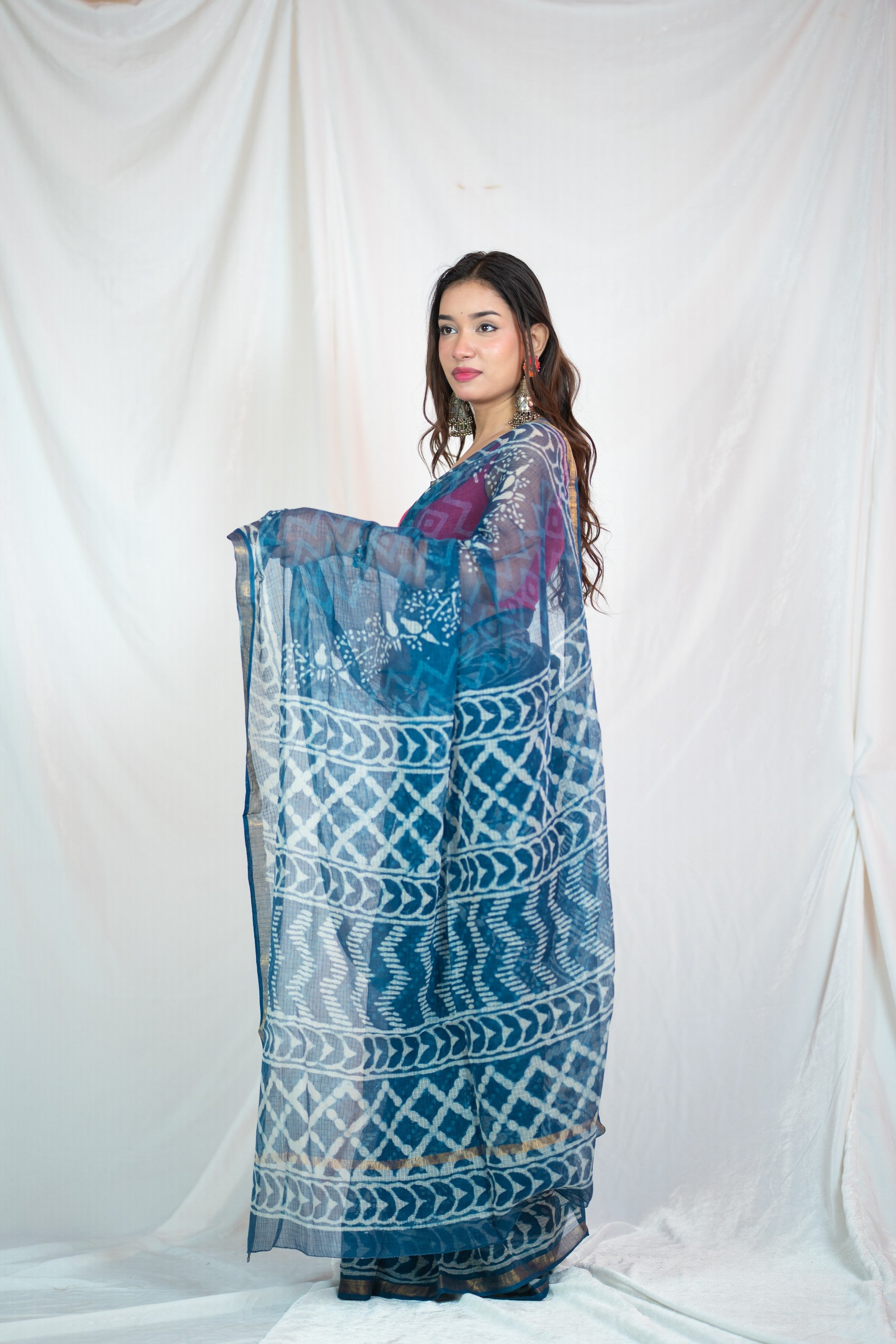 Elegance in Indigo - Kota Doria Saree