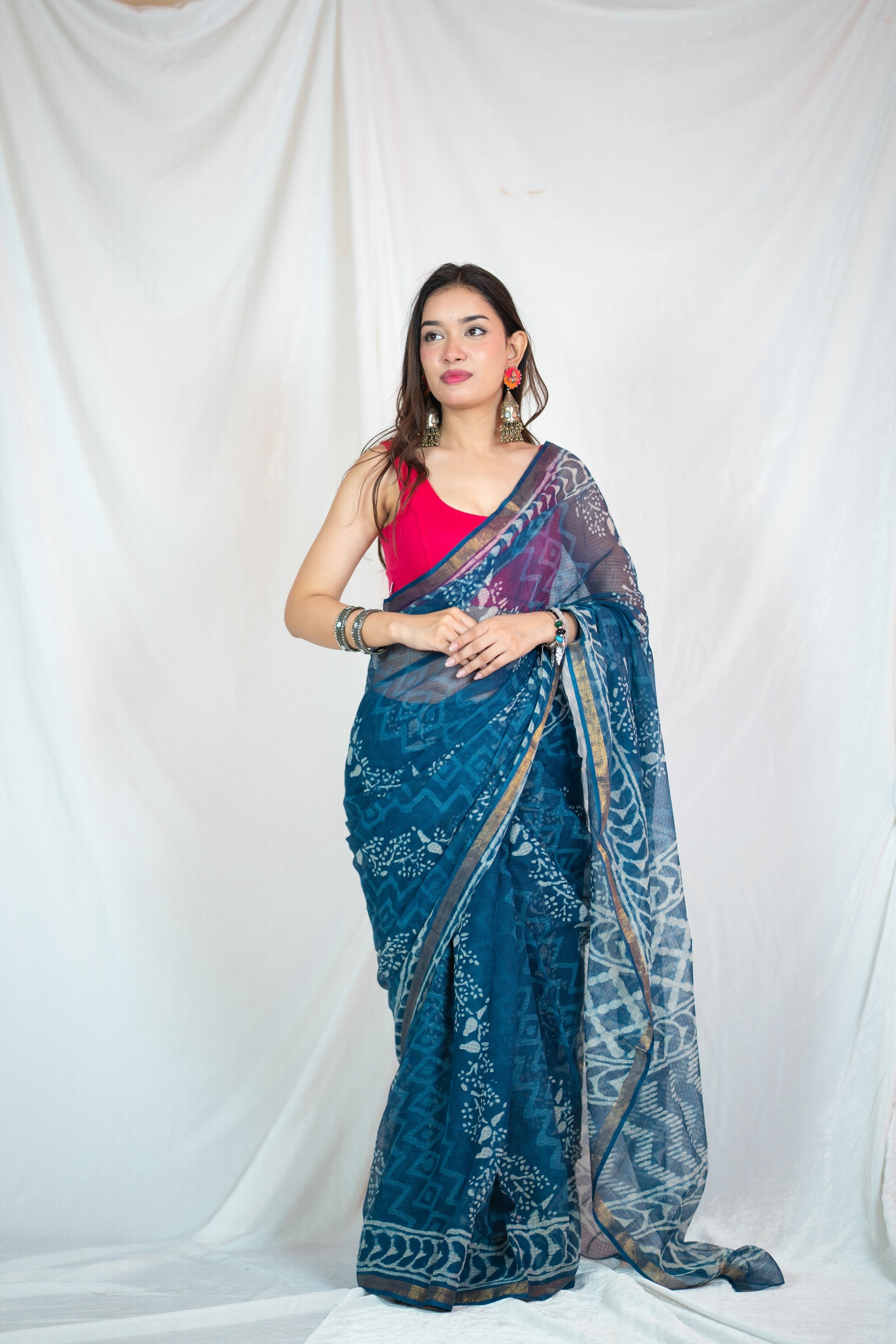 Elegance in Indigo - Kota Doria Saree