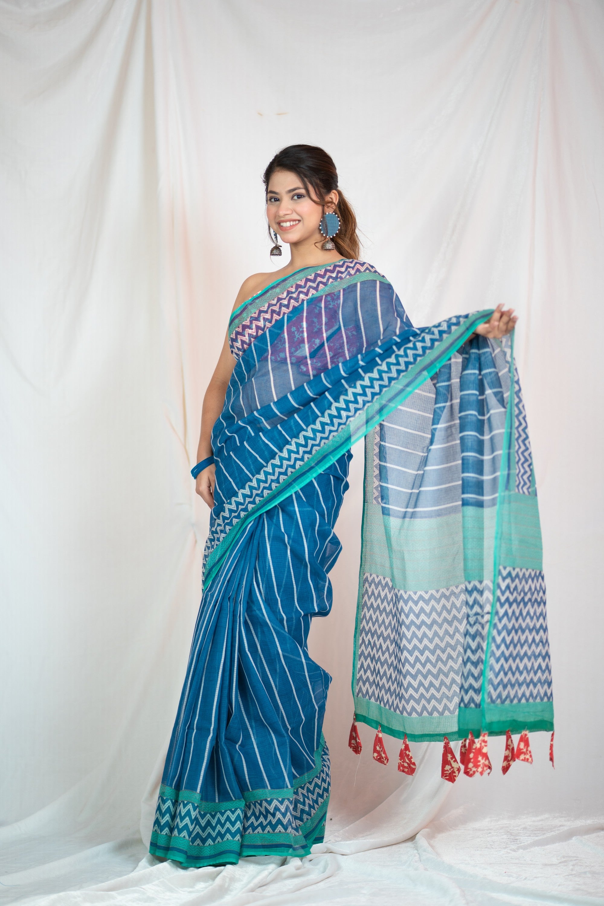 Cerulean Charm - Kota Doria Saree